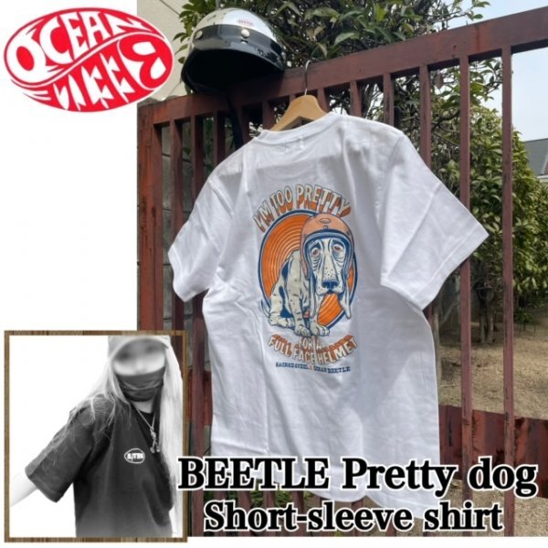 【OCEAN BEETLE】オーシャンビートル BEETLE Pretty dog Short-sleeve shirt [dog-tee] 半袖Tシャツ ホワイト WHITE-L Sacred Steelコラボの画像1