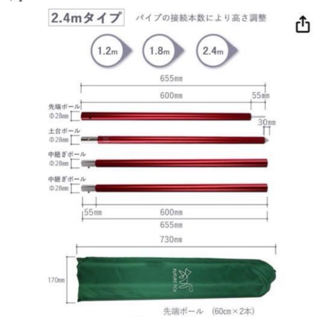 3月中価格です。FUTURE FOX タープポール