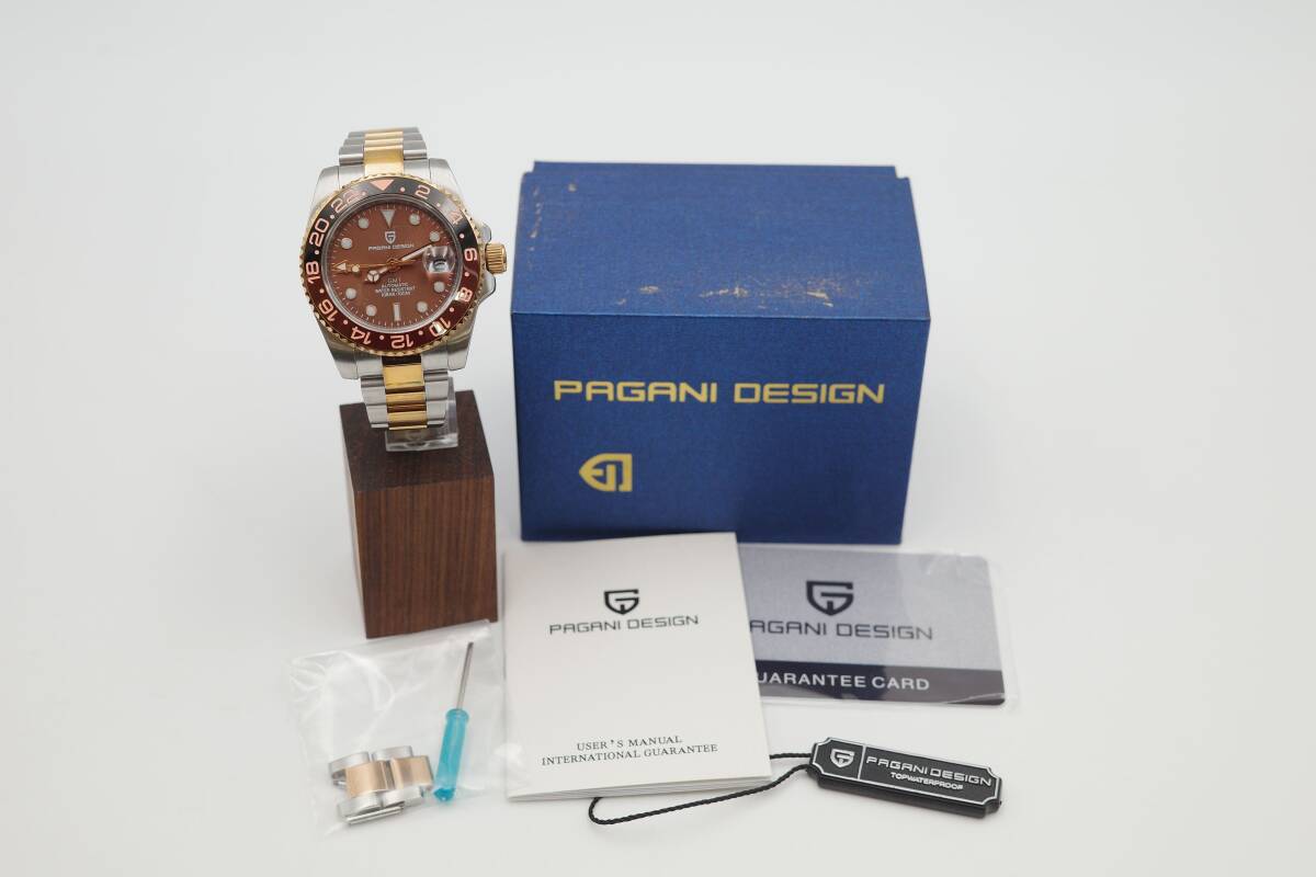 PAGANI DESIGN PD-1662 茶系 パガーニデザイン 裏蓋スケルトン 自動巻き 腕時計 箱、余りコマ付き ◆7947_画像1