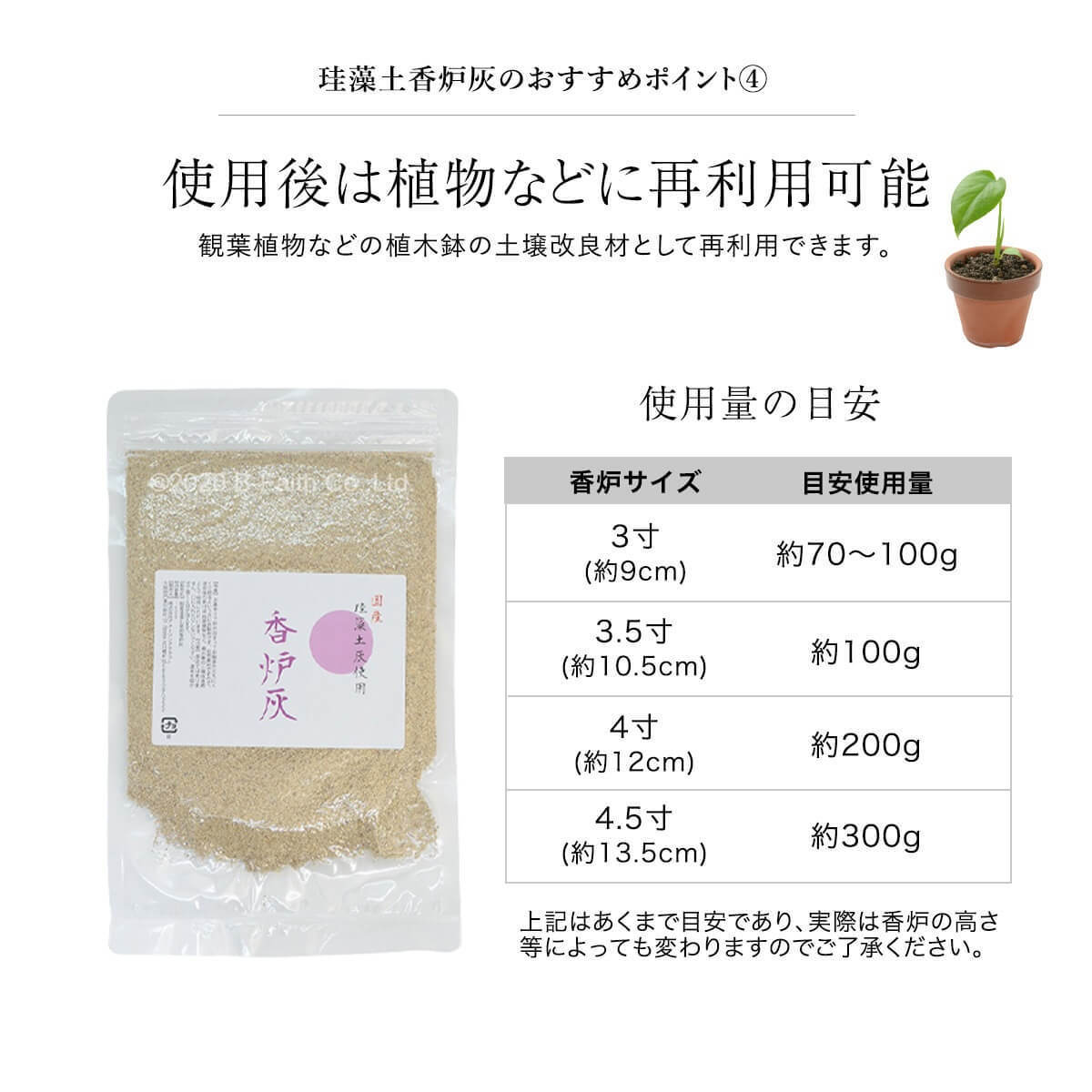 国産 珪藻土灰 灰が舞いにくい 香炉灰 100g 保存に便利なジップ付パッケージ 仏壇 線香灰 灰 仏具 線香 お香 お線香 お墓参り 葬式 葬儀　_画像6