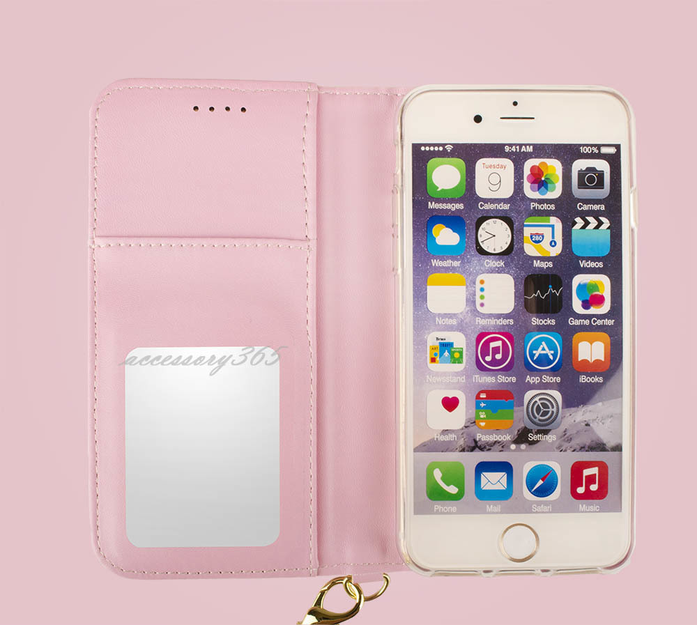 iPhone SE ケース 手帳型 iPhone8 ケース iPhone7 iPhone6s iPhone6 ミラー付き 鏡付き ストラップ付 ピンク 桃 かわいい おしゃれ 人気 安の画像2