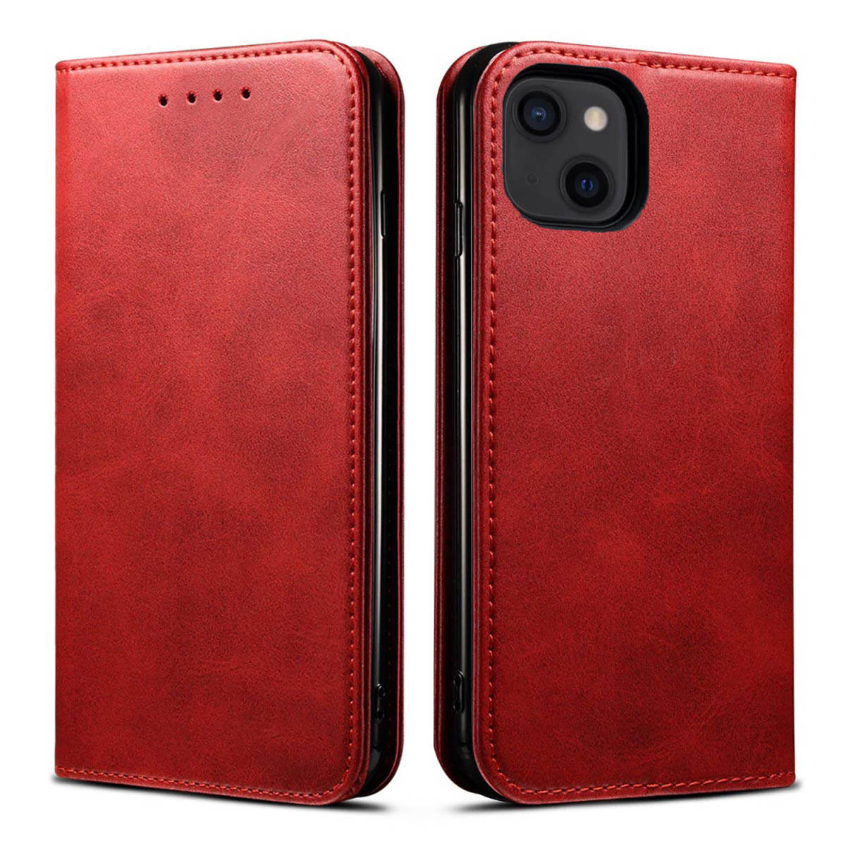 iPhone 14 ケース 手帳型 赤 おしゃれ レッド かわいい iPhone14 カバー 14 カバー シンプル スマホケース レザー 人気 革 赤色 ベルトなしの画像1