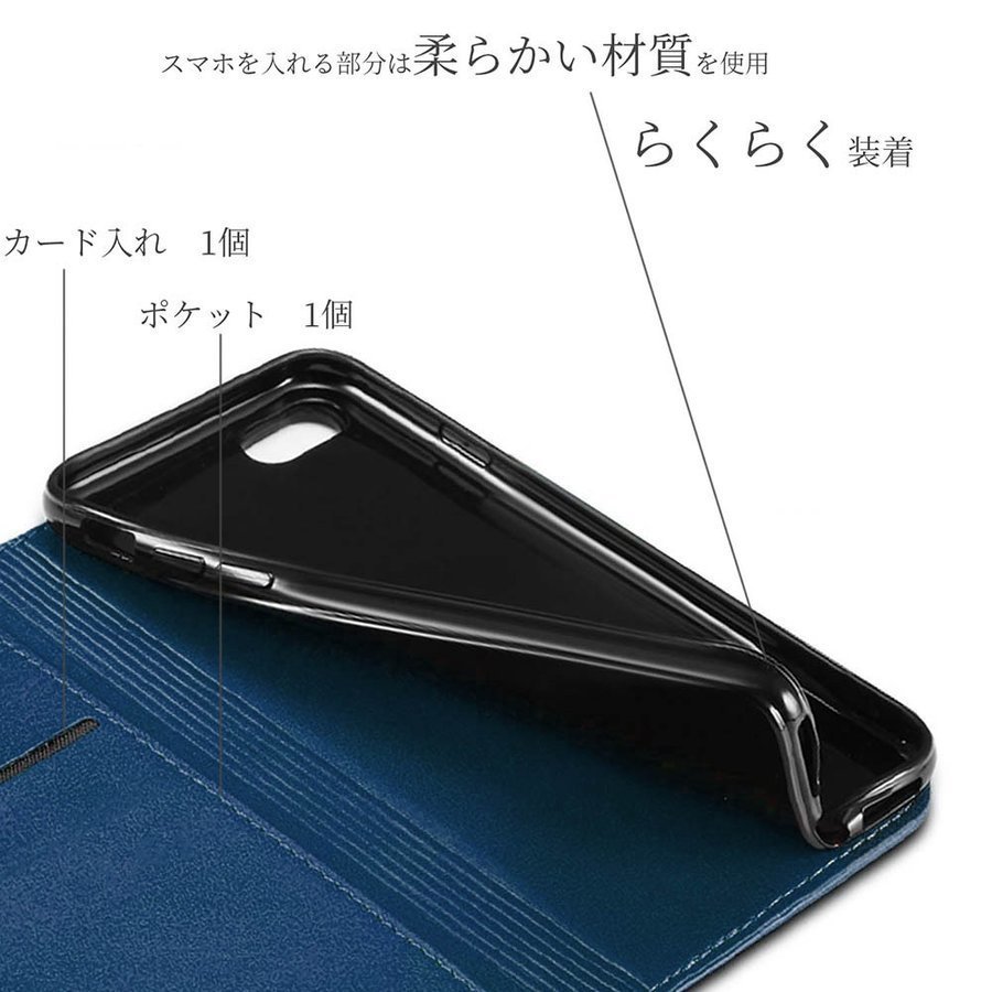 OPPO reno5a ケース 手帳型 紺 ネイビー reno5 a シンプル カバー A101OP CPH2199 おしゃれ ベルトなし 革 レザー スマホケース 送料無料_画像4