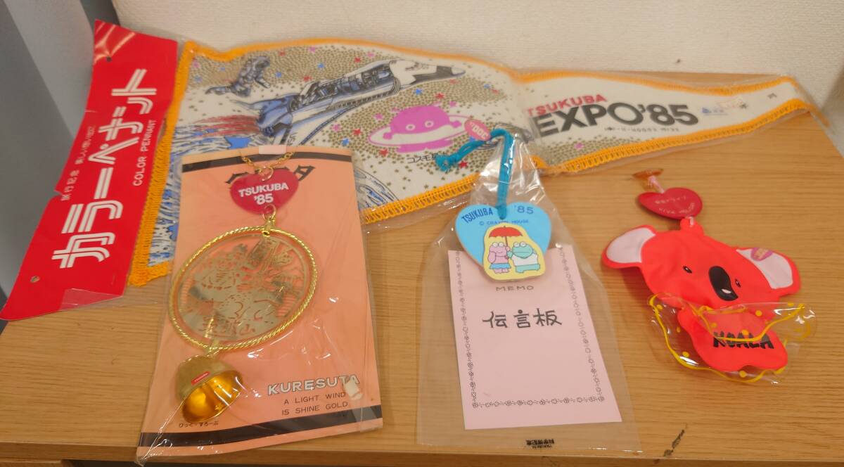 1985年 つくば科学万博 EXPO'85 キーホルダー/ペナント/タオル　5点まとめ　エキスポ　昭和レトロ　グッズ 　_画像1