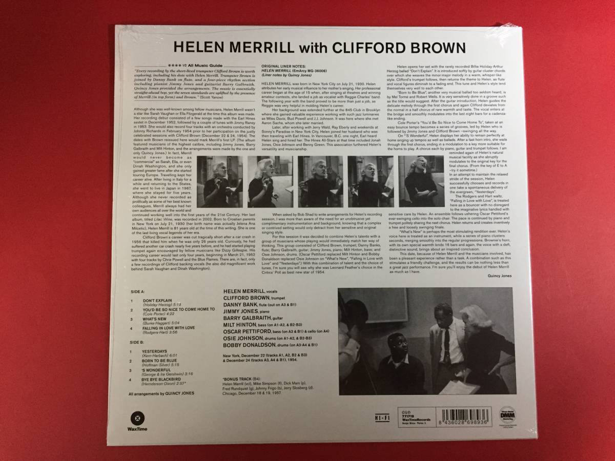 未開封ヘレン・メリル　送料500円(LP送料最安値)　高音質180g重量盤　Helen Merrill With Clifford Brown　1LP　レコード　_画像2