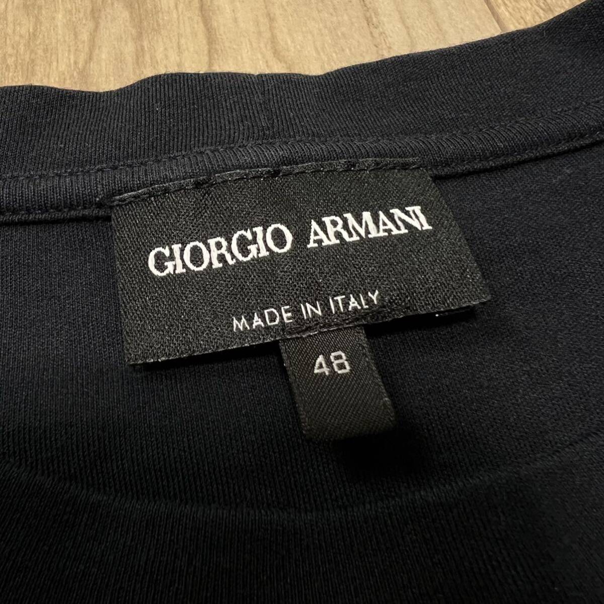 ★送料360円★美品 GIORGIO ARMANI ジョルジオアルマーニ 半袖 Tシャツ 総柄 カットソー メンズ サイズ48 綿100% コットン ネイビー R-5739_画像3