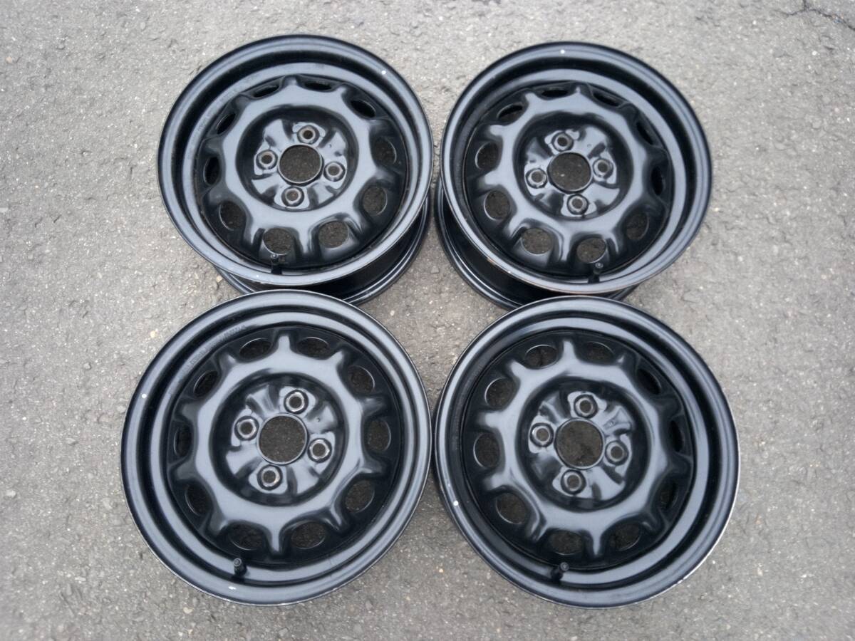 懐かしい日産純正 中古鉄ホイール４本set【14×5.5J ＋40 P.C.D.100 4H ハブ径60ｍｍ】キューブ・ラシーン? 他 ゴムバルブは新品に交換済み_画像1