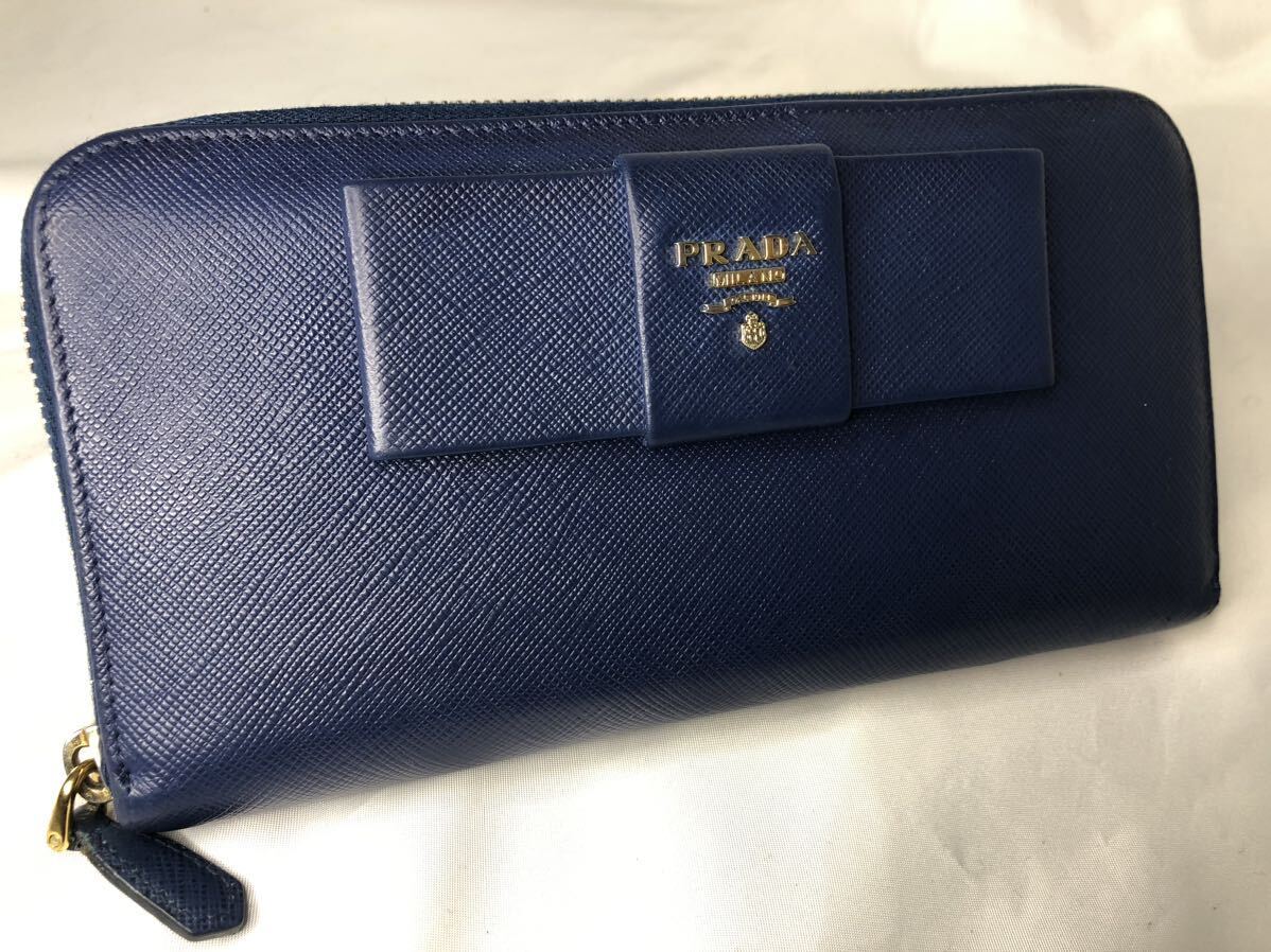 超美品PRADA プラダ 長財布 ラウンドファスナー リボン　BLUETTE #2_画像1