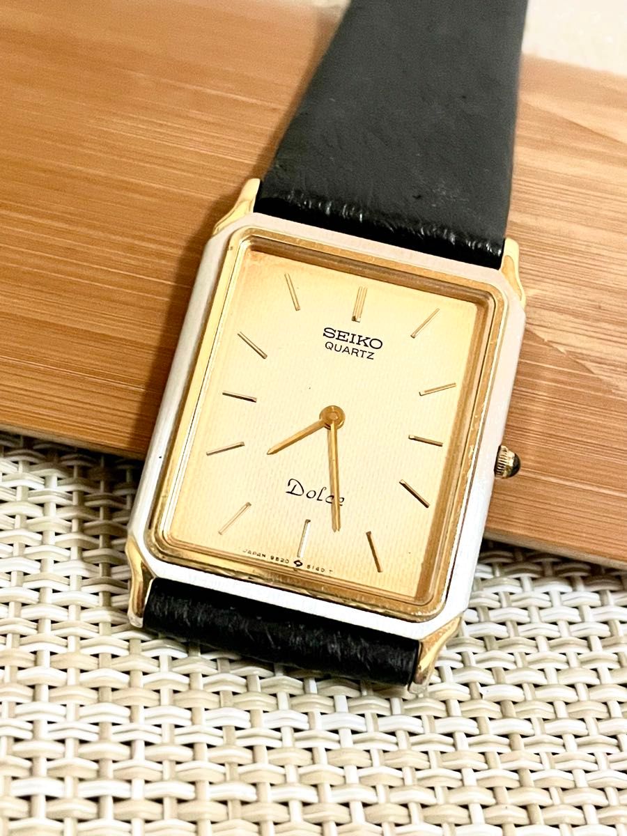 [希少:ヴィンテージ/稼働品]SEIKO セイコー Dolce ドルチェ/1985年製/薄型/ゴールド/スクエア/9520/腕時計