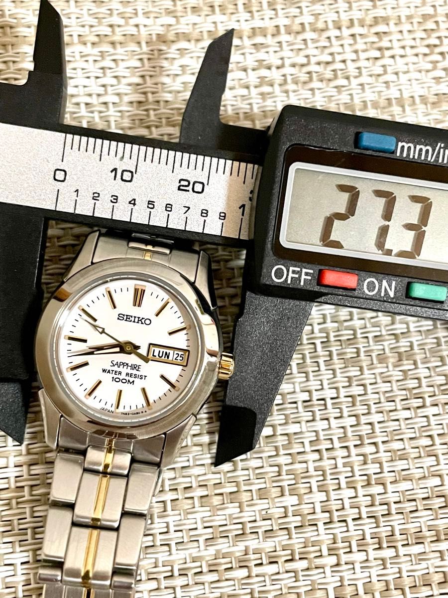 [希少:海外モデル/ほぼ未使用美品/稼働品]SEIKO セイコー Sapphire 100M デイデイト/ホワイト/腕時計
