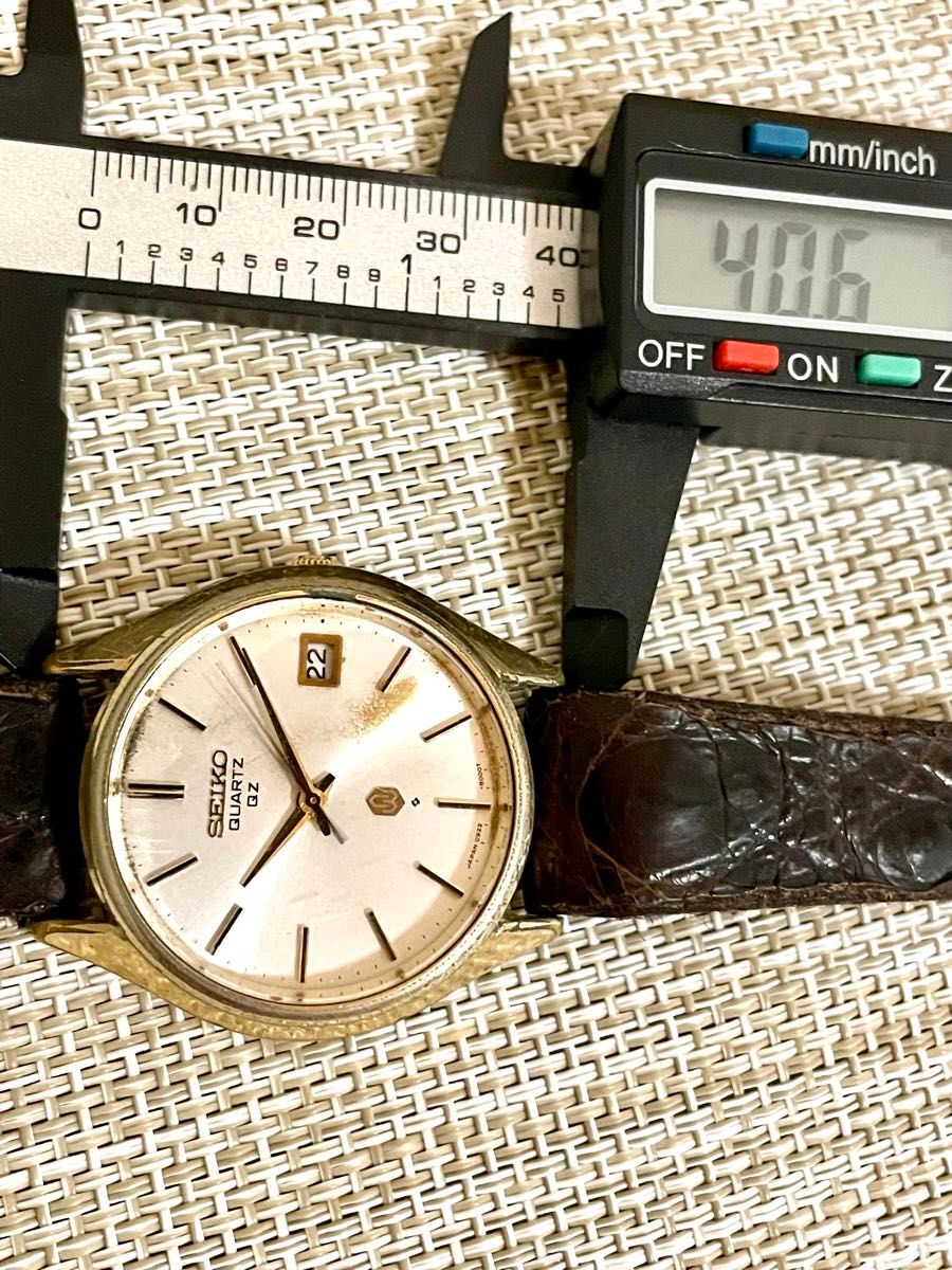 [希少:ヴィンテージ/稼働]SEIKO セイコー 09quartz/デイト/1975年製/ゴールド/諏訪工場/クロコダイル/腕時計