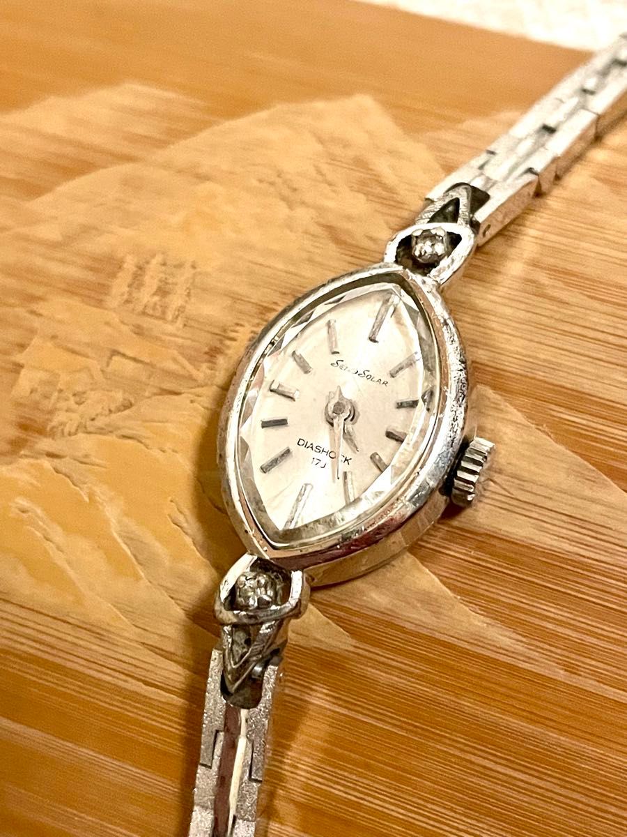 [アンティーク手巻き式:美品/稼働]SEIKO Solar セイコー ソーラー17J/1966年製/ホワイトゴールド仕上げ/腕時計