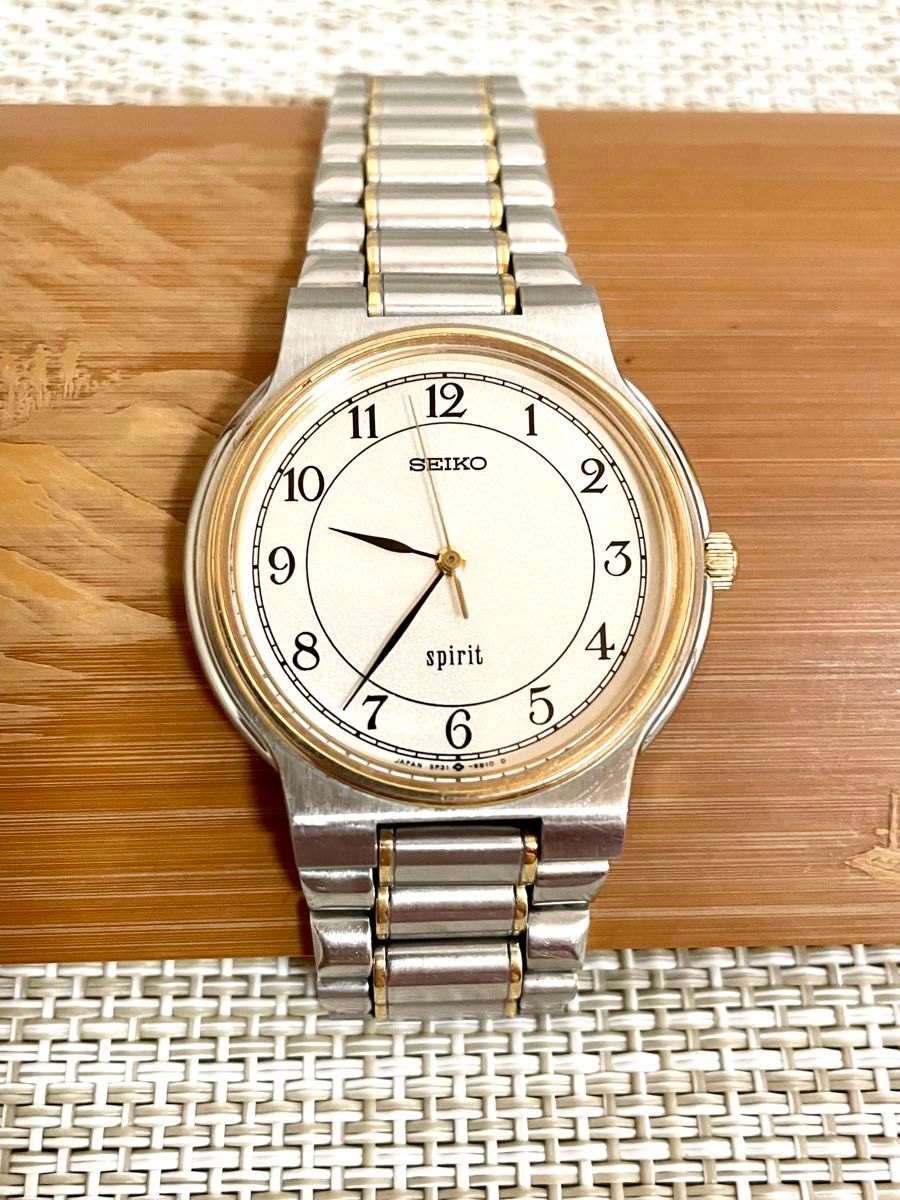 [ヴィンテージ:美品/稼働]SEIKO SPIRIT セイコー スピリット 1986年製/コンビ/純正ベルト/クッション型/腕時計