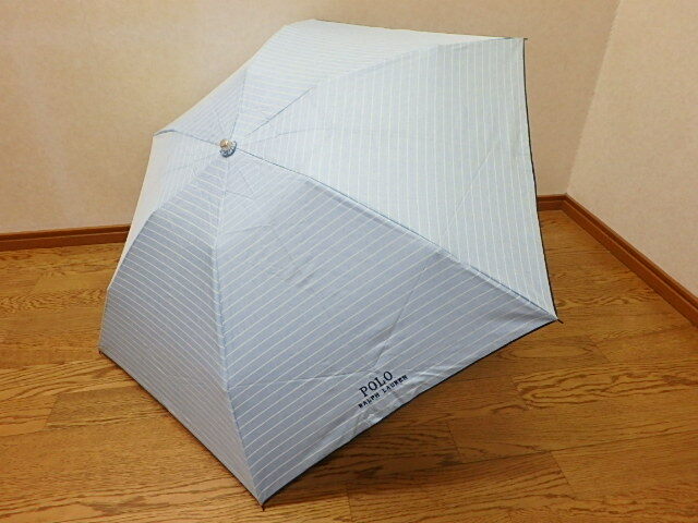 sy403k　Polo Ralph Lauren　折りたたみ傘　ポロラルフローレン　水色　レディース　女性用　中古_画像1