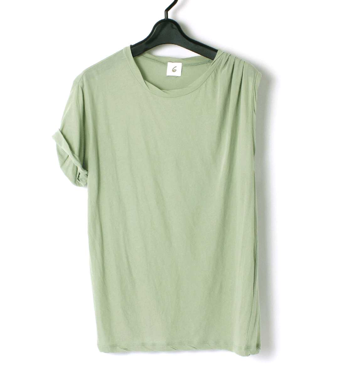 6(ROKU) BEAUTY&YOUTH SHOULDER TUCK TOPS 定価10,120円 sizeF グリーン 8617-299-0153 ロク アシンメトリー カットソー Tシャツ_画像2