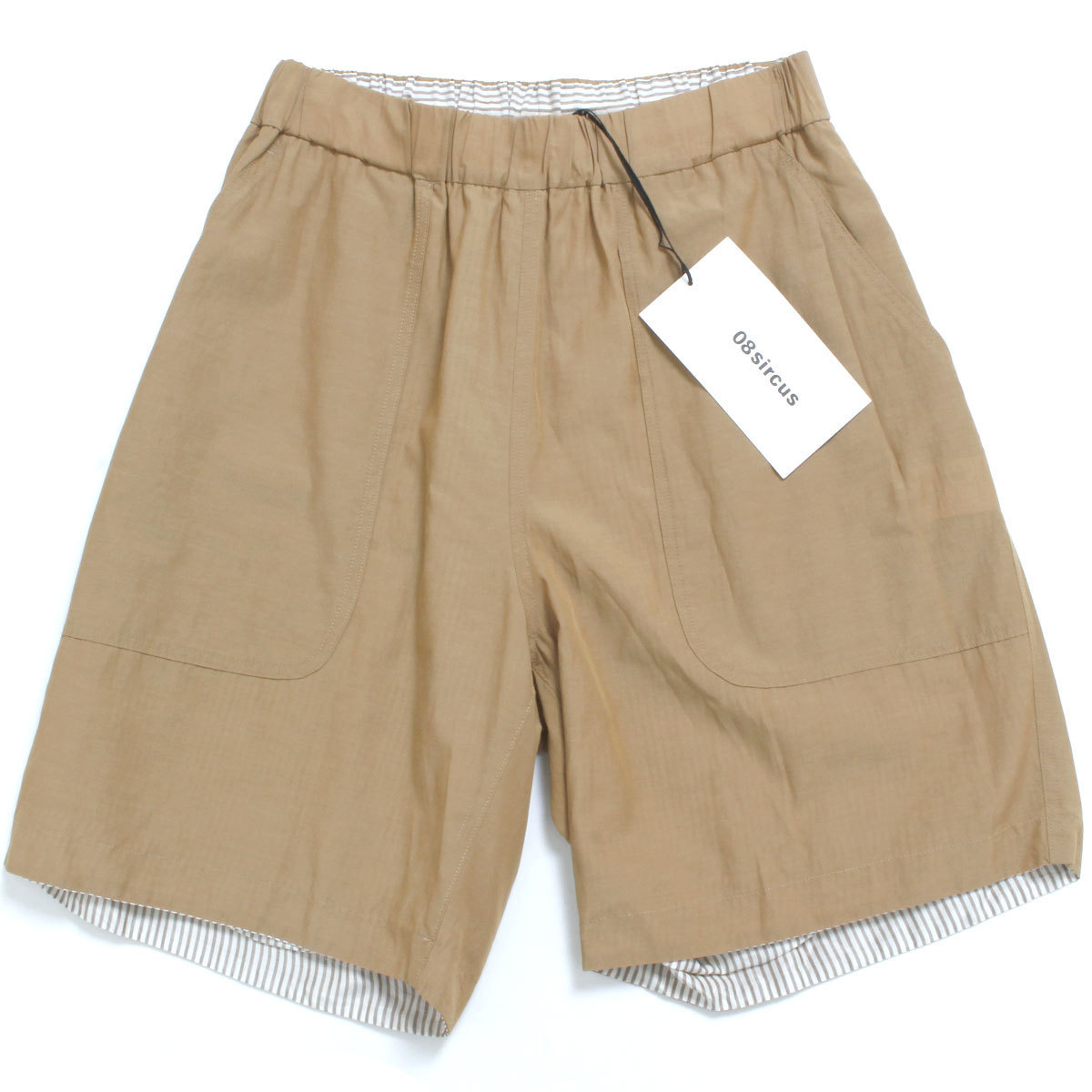 新品 08sircus CO/CU BROAD STRIPE REVERSIBLE SHORTS 定価39,000円 size4 キャメル S19SM-PT03 08サーカス ショートパンツ