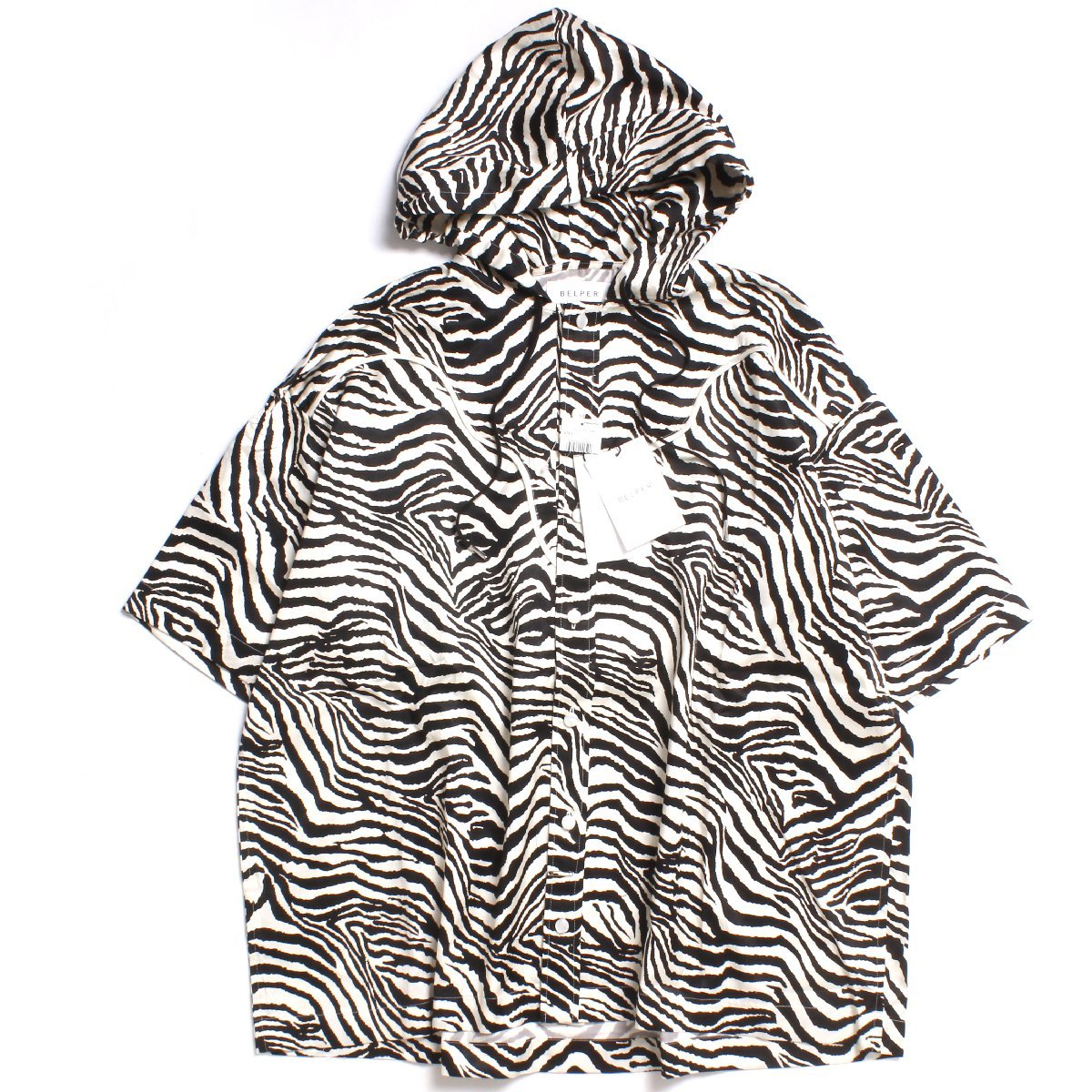 23ss【タグ付き・新品・定価44,000円】BELPER ZEBRA PARKA フリーサイズ ZEBRA 1814-0623Z ベルパー シャツパーカー オーバーサイズ