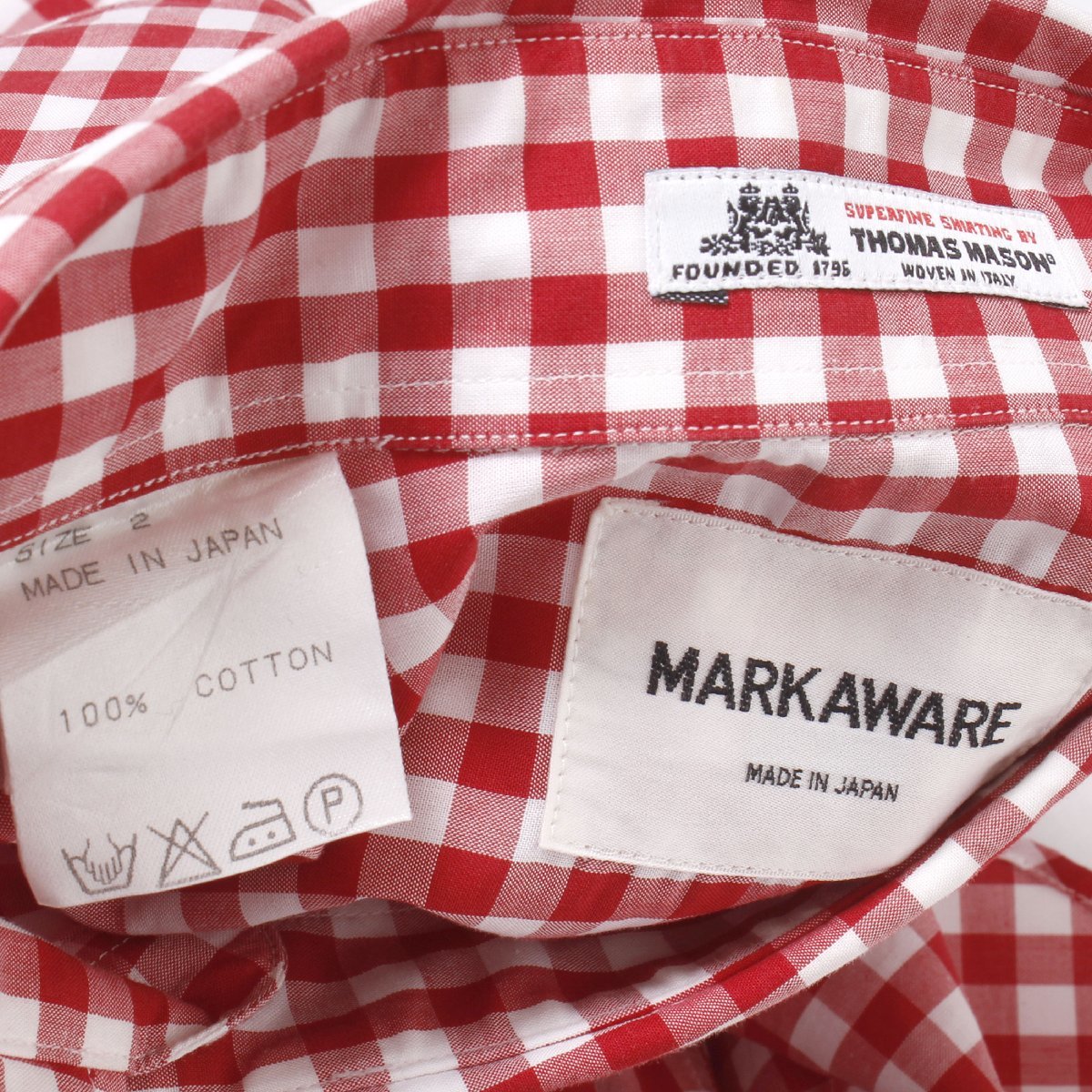 MARKAWARE × Thomas Mason S/S シャツ size2 REDxWHITE A10A-24SH02B マーカウェア トーマス メイソン ギンガムチェックの画像6