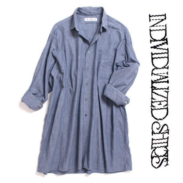 INDIVIDUALIZED SHIRTS レディース オーバーサイズロングシャツ wide silhouette shirts ブルー インディビジュアライズドシャツ