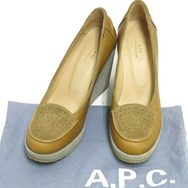 APC ウエッジソール コンビレザー パンプス size39 キャメル アーペーセー A.P.C._画像1