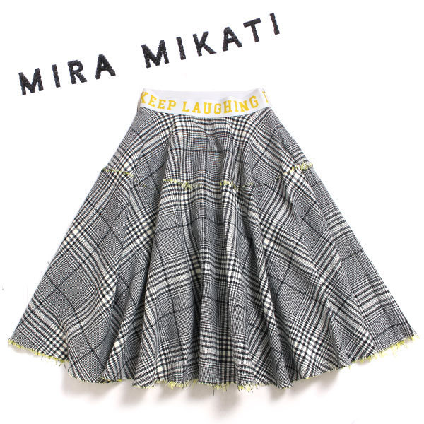 MIRA MIKATI カットオフ フレアグレンチェックスカート sizeEU34 ブラック ホワイト イエロー ミラミカティ サーキュラースカート_画像1