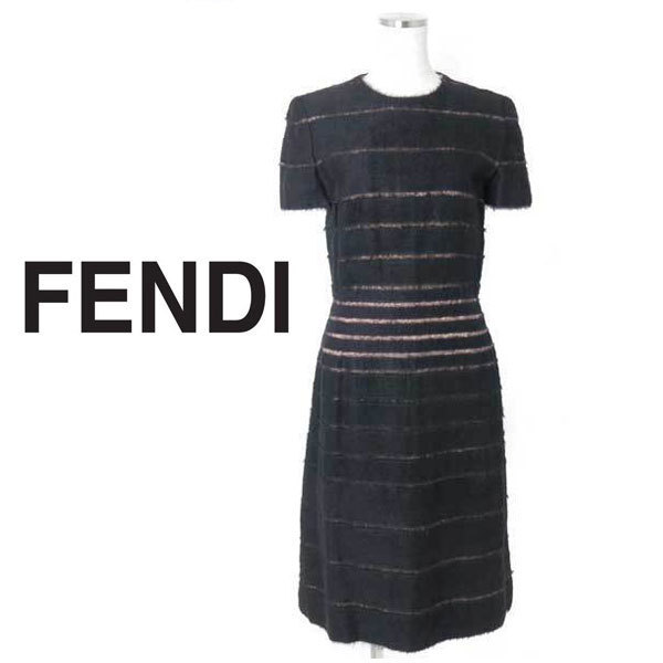  new goods FENDI silk moheya shaggy One-piece regular price 308,700 jpy size38 black black Fendi dress 