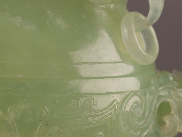 中国古玩 唐物 緑砡石 翡翠 遊環 置物 香炉 時代物 極上品 初だし品 C4902_画像5