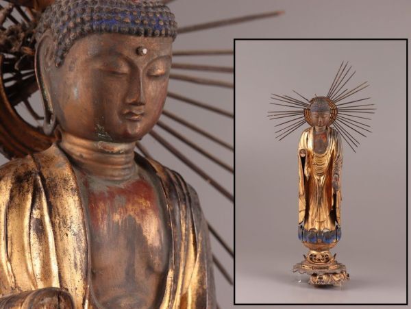 仏教美術 時代木彫 阿弥陀如来 仏像 時代物 極上品 初だし品 C4896_画像1