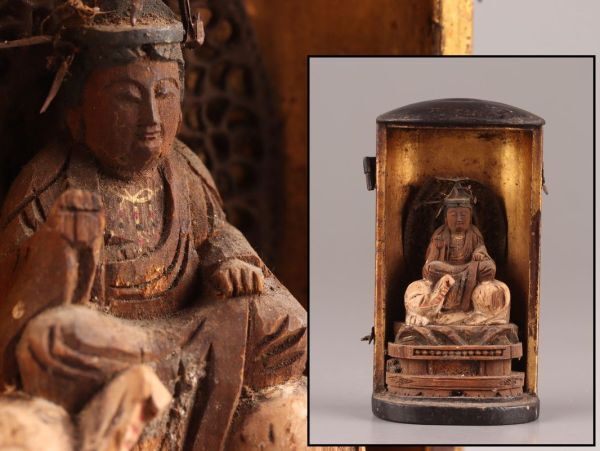 仏教美術 時代木彫 普賢菩薩 仏像 厨子 時代物 極上品 初だし品 C4870