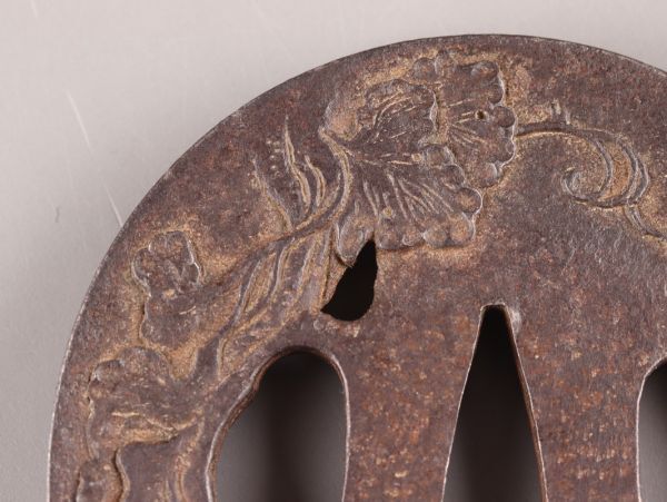 古美術 時代武具 刀装具 古鉄造 鍔 在銘 時代物 極上品 初だし品 C5036の画像8