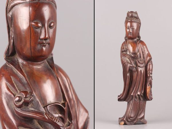 中国古玩 唐物 仏教美術 時代木彫 観音菩薩 仏像 時代物 極上品 初だし品 C5142_画像1