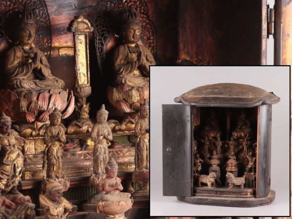 仏教美術 時代木彫 仏像 厨子 時代物 極上品 初だし品 C5100_画像1