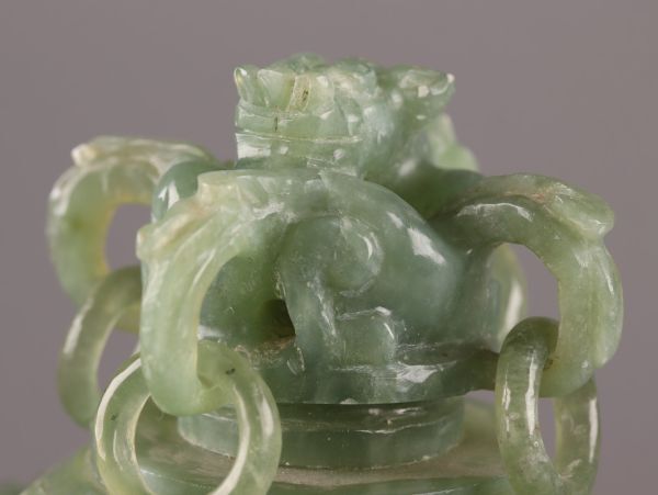 中国古玩 唐物 緑砡石 翡翠 置物 遊環 香炉 時代物 極上品 初だし品 C5185_画像4
