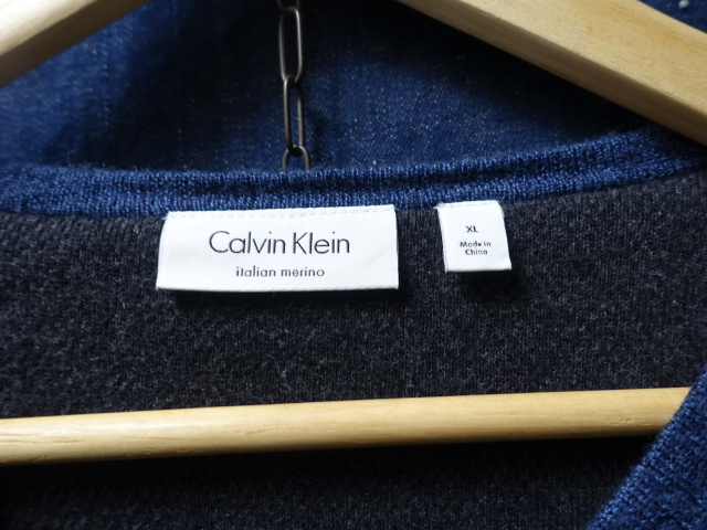 USA アメリカ 古着 卸 CALVIN KLEIN カルバン クライン Vネック 無地 薄手 ハイゲージ ウール ニット セーター XL / 105 セール SALE_画像4