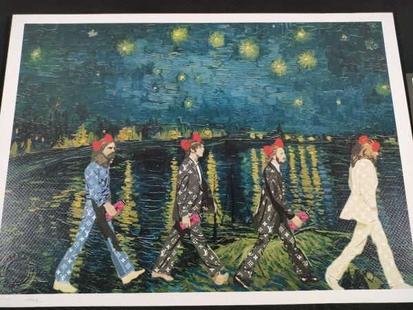 世界限定100枚 DEATH NYC アートポスター 09 ビートルズ Abbey Road アビーロード Beatles ゴッホ 星月夜 ウォーホル スプレー_画像3