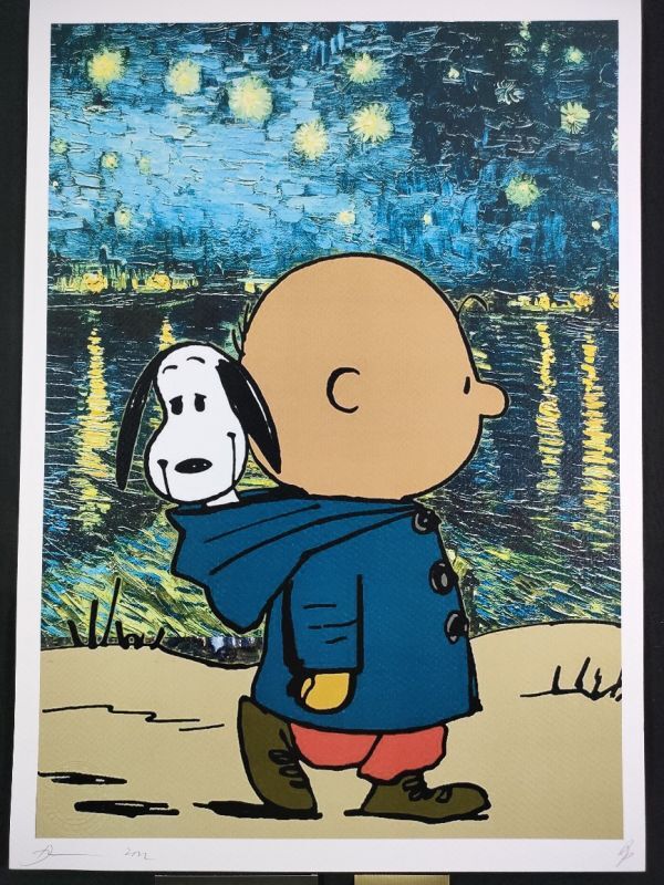 世界限定100枚 DEATH NYC アートポスター 31 スヌーピー チャーリーブラウン Peanuts ピーナッツ ゴッホ ローヌ川 星月夜 POP_画像2