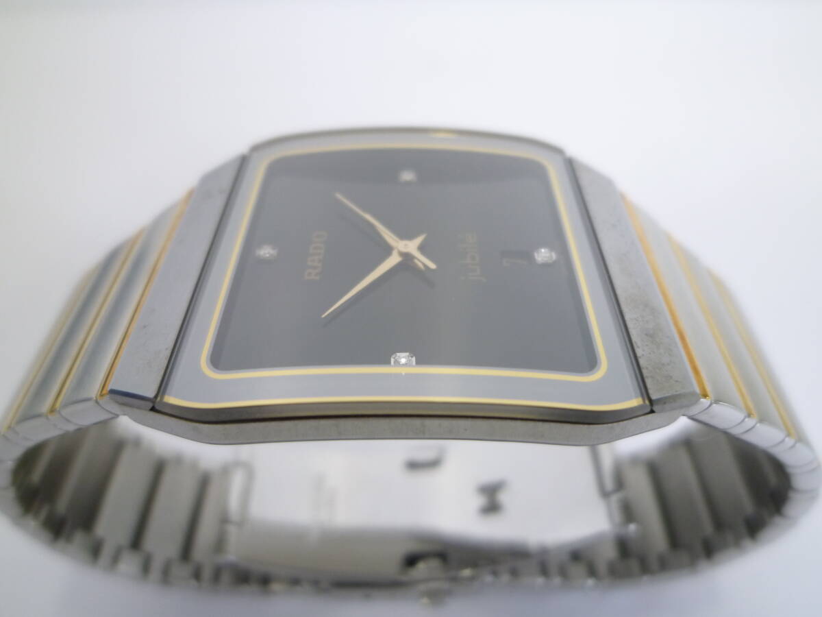 62096◆RADO/ラドー jubile/ジュビリー 129.0266.3 4Pダイヤ 電池式/クォーツ 腕時計 黒文字盤 ゴールド×シルバー/金×銀色 デイト 3針◆の画像4