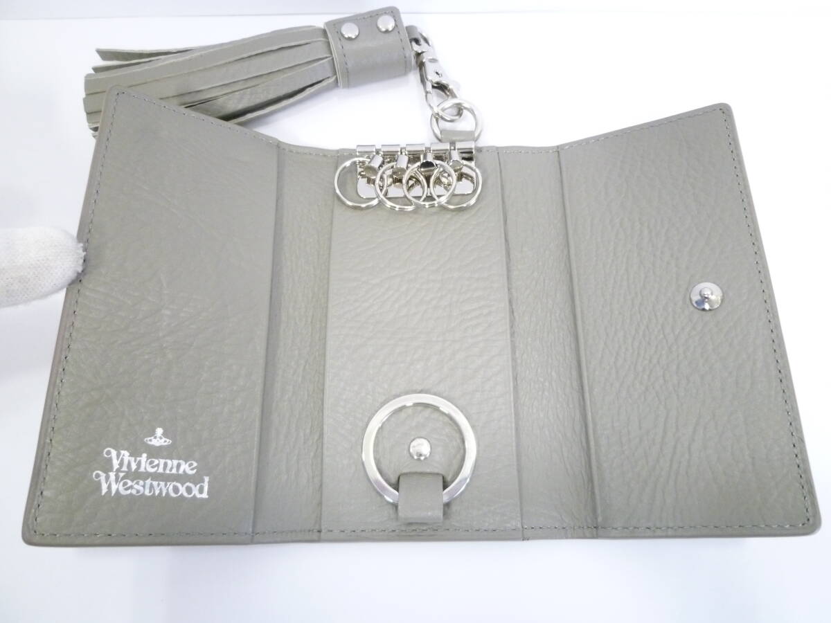 62134◆未使用 Vivienne Westwood/ヴィヴィアンウエストウッド 4連キーケース 牛革 クロコエンボス ユニセックス グレー系 タッセル付◆_画像7