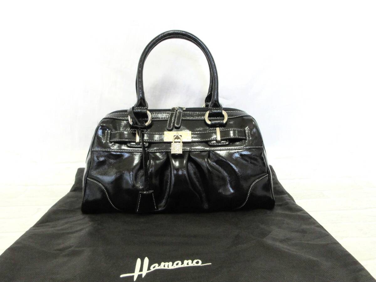 送料込み HAMANO ハマノ 濱野皮革工藝 ブラック エナメル ハンド 送料込み HAMANO ハマノ 濱野皮革工藝 ブラック エナメル ハンド