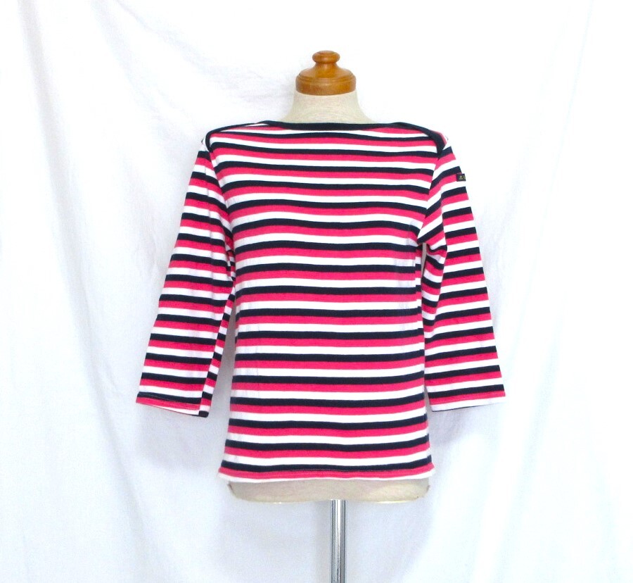( postage included! ) le minor Le Minor pink navy white border cotton cut and sewn ( France made cotton 100% pull over lak...)