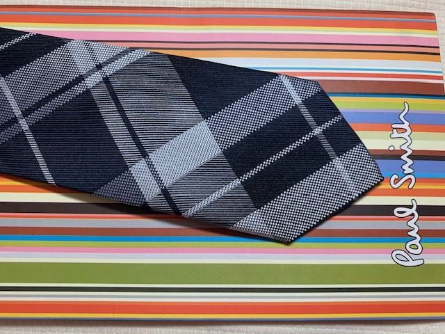 Paul Smith ポールスミスMade in Italy ネクタイ黒グレーチェック柄シルク100_画像3