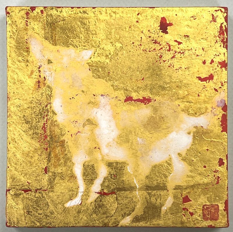 【FCP】 真作保証 マコトフジムラ 紙本彩色画12.9x12.9cm 「White Dog」 2005年作 アメリカ政府の文化芸術推進方針の策定に携わる_画像2