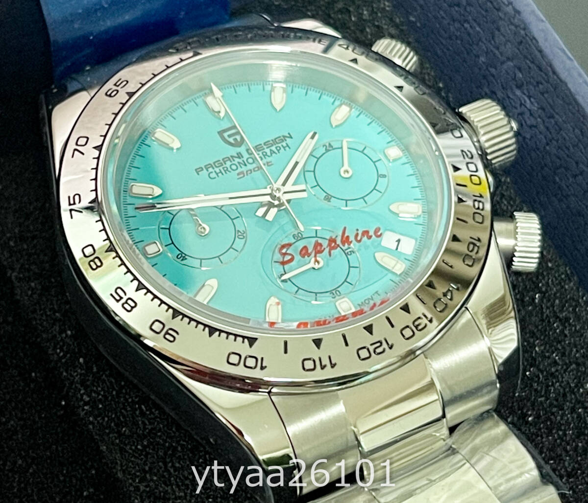【腕時計 未使用 新品】PAGANI DESIGN クォーツ Seiko VK63 ターコイズ デイトナビーチ オマージュ PD-1727 サファイアガラス 40mm メンズの画像2