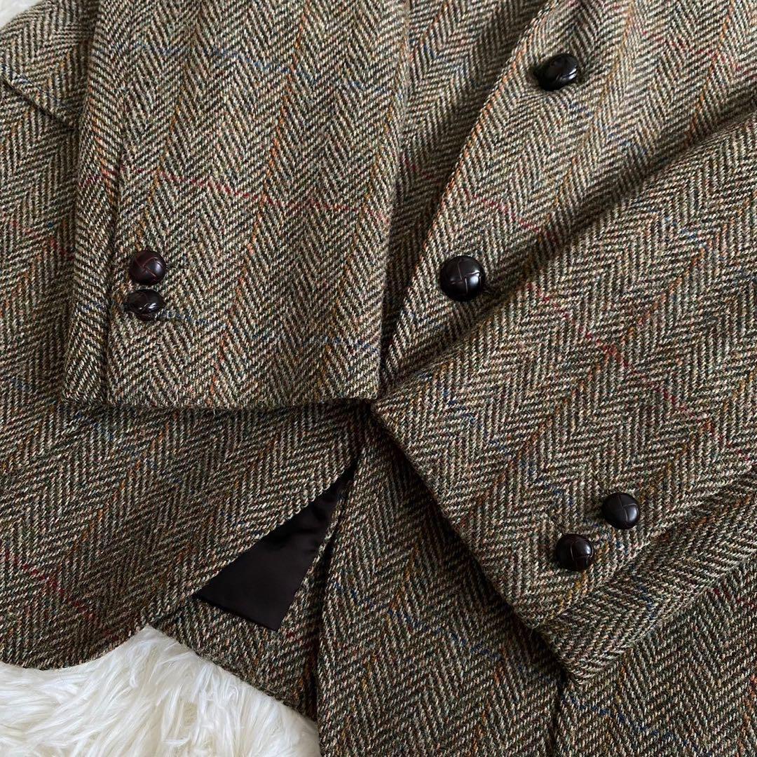 ジェイプレス×ハリスツイード J.PRESS HARRISTWEED テーラードジャケット L ヘリンボーン ミックスツイード カーキ 大きいサイズ_画像4