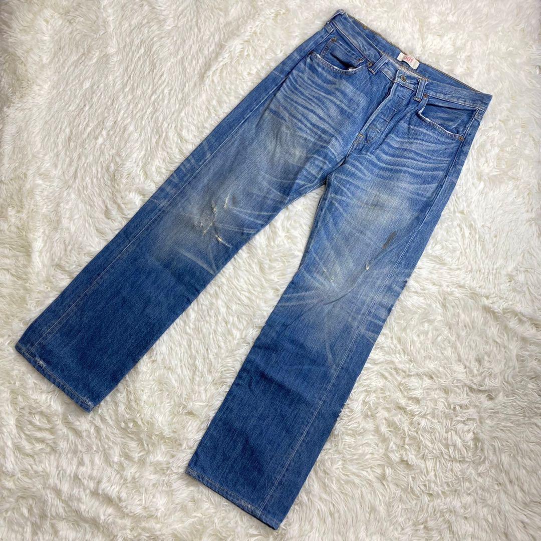 リーバイス Levi's 501XX 木村拓哉モデル ヴィンテージ加工 デニム ジーパン ユーズド 赤タブe 紙パッチ 鬼ヒゲ ハチノス 32_画像1