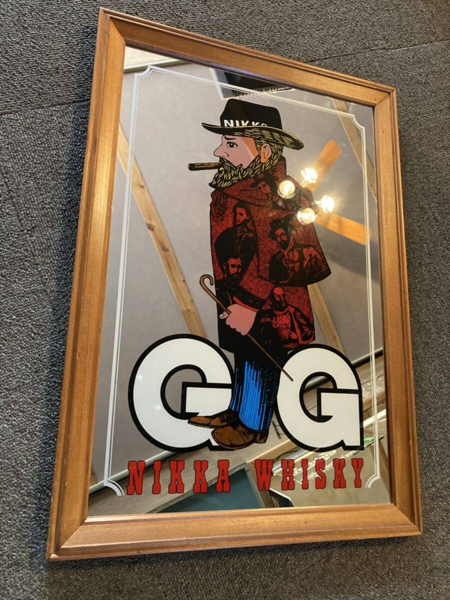 ニッカ ウイスキー ビンテージ 木製 パブミラー 壁掛け フレーム 鏡 NIKKA G&G 看板 アンティーク 昭和 レトロ バー 酒 インテリア グッズの画像6