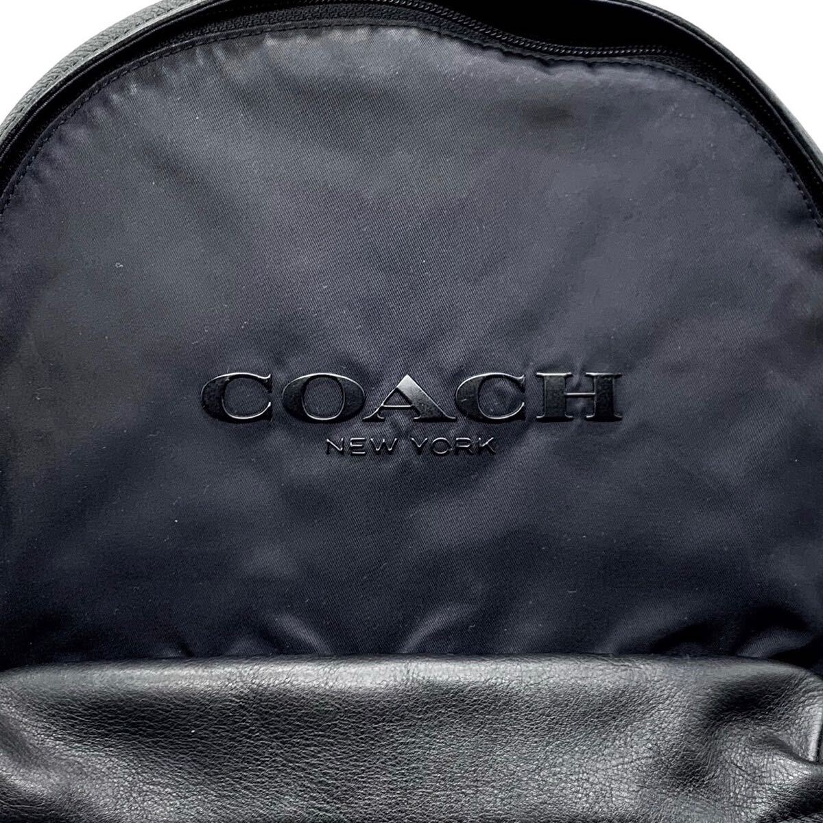 1円【高級】COACH コーチ リュックサック バッグパック デカロゴ 大容量 メンズ ナイロン レザー 本革 ブラック 黒色 ロゴ型押し_画像9