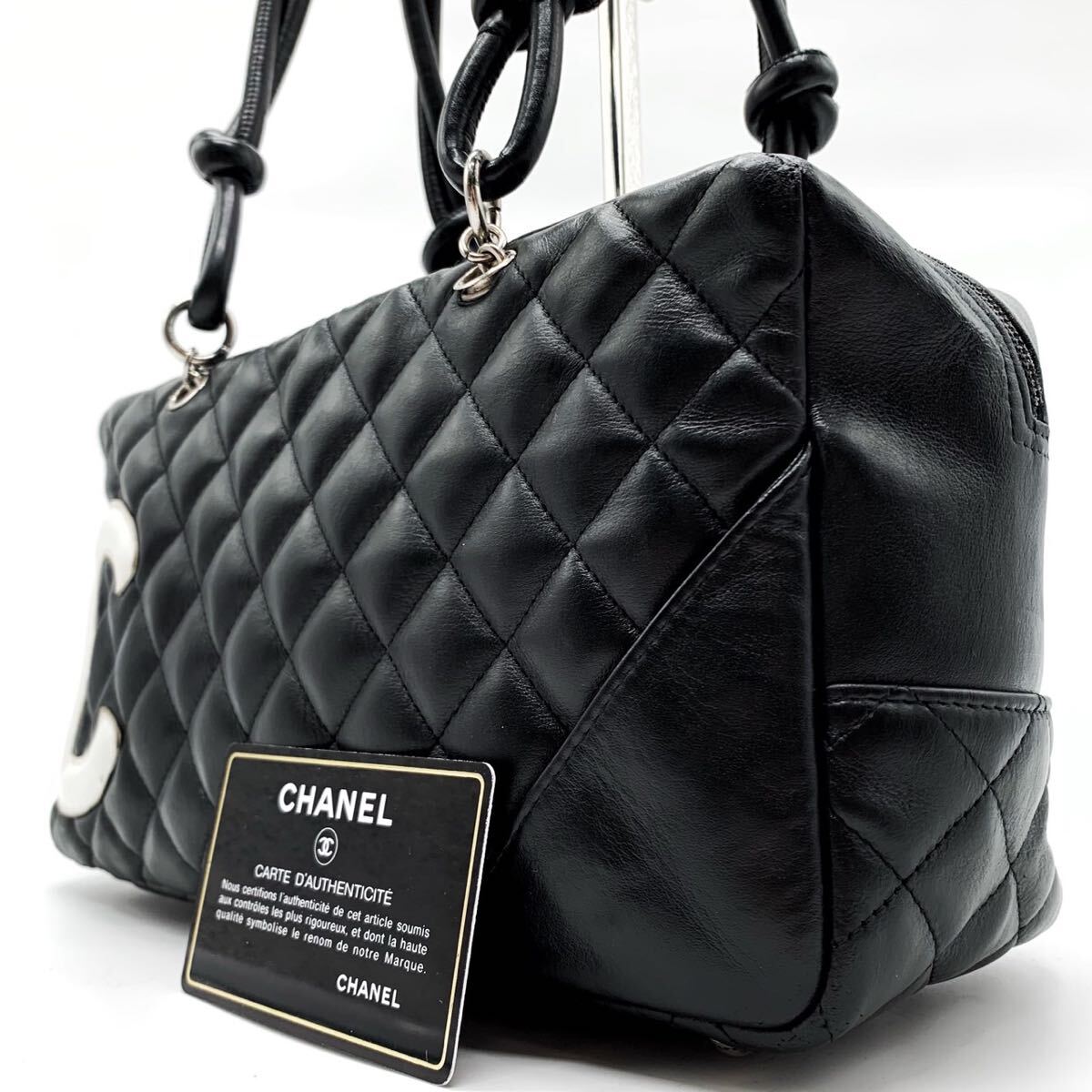 1円【高級】CHANEL シャネル カンボンライン トートバッグ ハンド ミニボストン ココマーク マトラッセ ラムスキン ブラック シリアル有の画像1