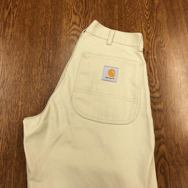 【FC136】Carhartt W29 L32 ワークパンツ ライトベージュ WIDE SIMPLE PANT ブランド古着 カーハート 送料無料_画像1