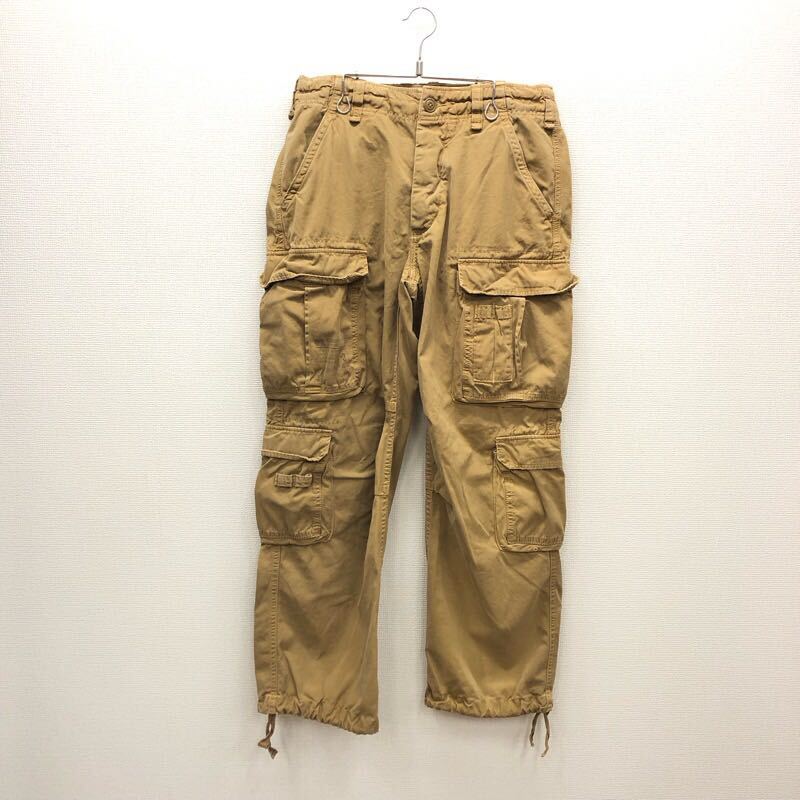 【FC280】Abercrombie&Fitch Sサイズ カーゴパンツ ワークパンツ ベージュ ウエスト内側紐付 ドローコード ブランド古着 アバクロ 送料無料_画像2